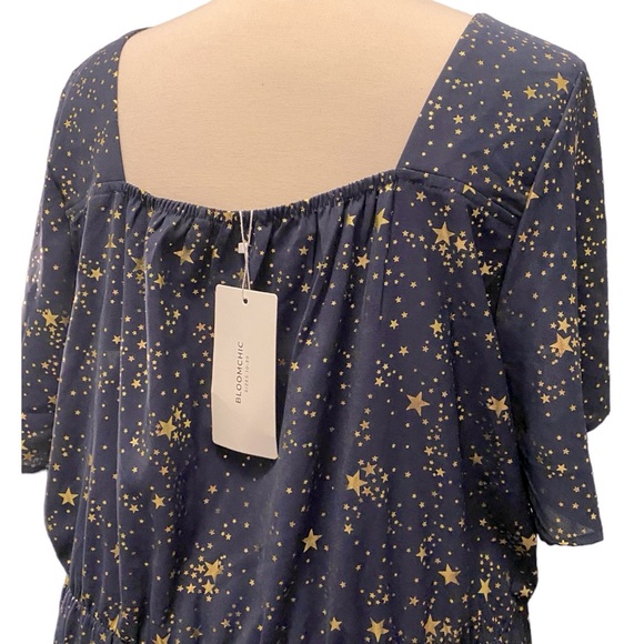 Bloomchic Navy and Gold Stars Flutter Sleeve Maxi Dress w Pockets Size 30 NWT - Picture 4 of 12
